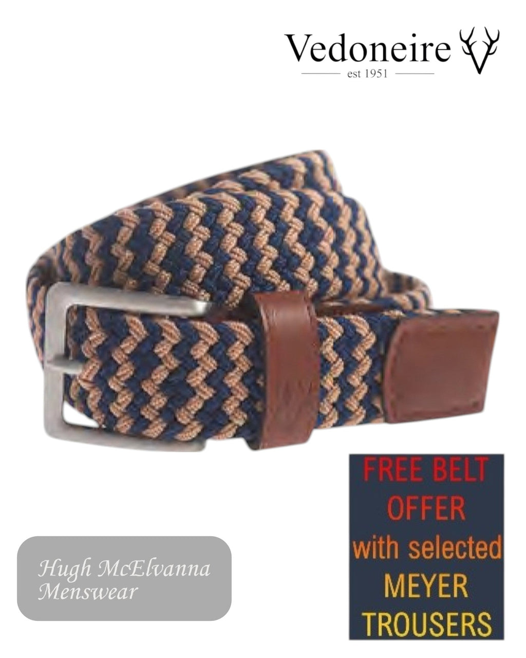 Vedoneire Braided Beige Stretch Belt - Hugh McElvanna Menswear
