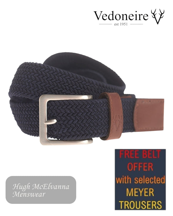 Vedoneire Solid Navy Stretch Belt - Hugh McElvanna Menswear