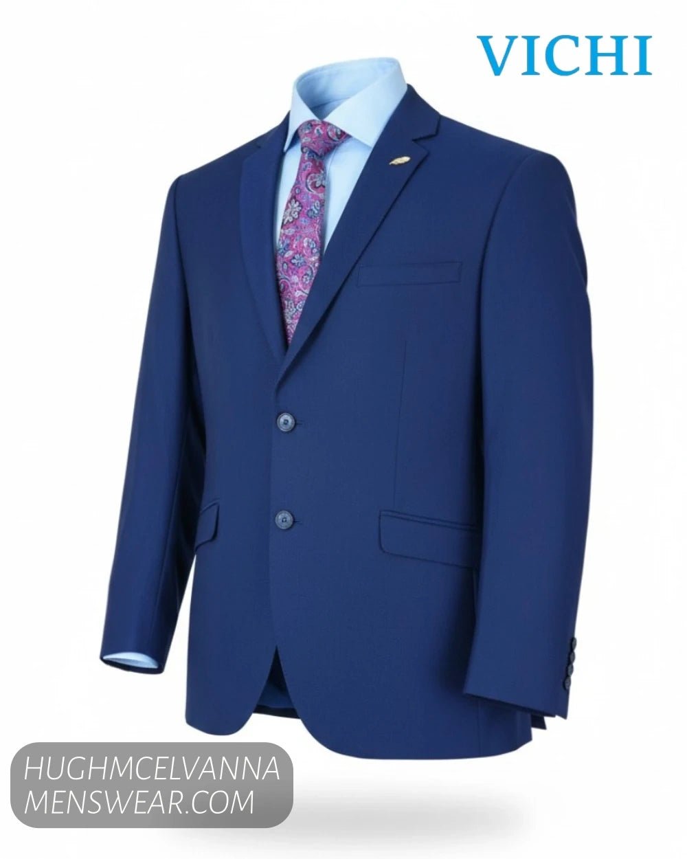 Vichi ANCHOR Blue Self Design 3-Piece Comfort Fit Suit - Hugh McElvanna Menswear - Suits