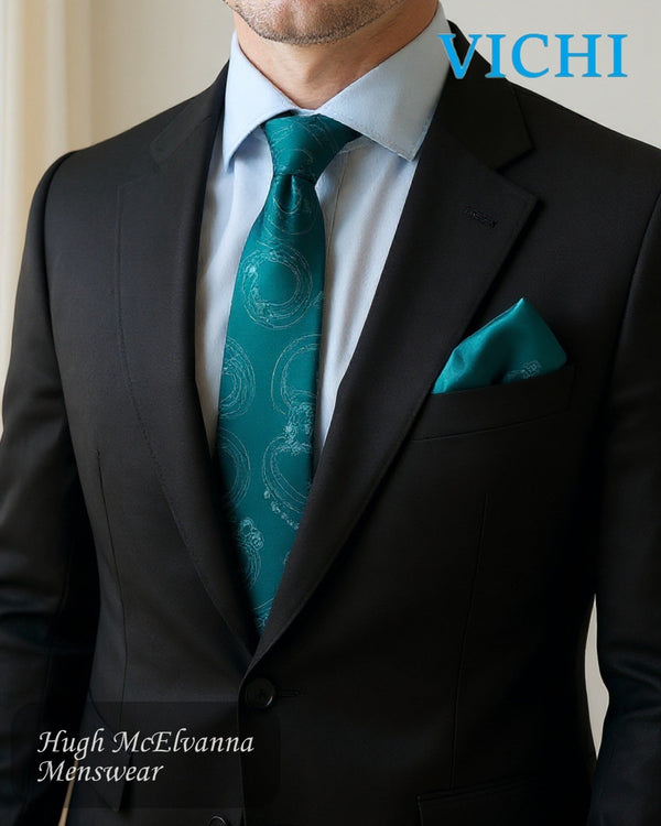 Vichi F90 Paisley Self - Design Necktie & Pocket Square Set - Hugh McElvanna Menswear