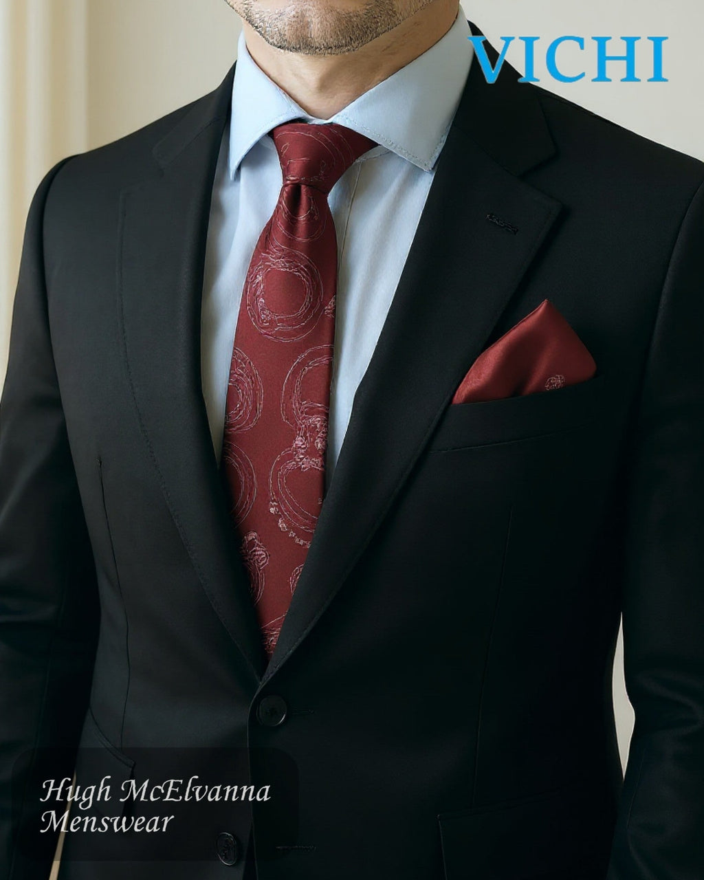 Vichi F90 Paisley Self - Design Necktie & Pocket Square Set - Hugh McElvanna Menswear