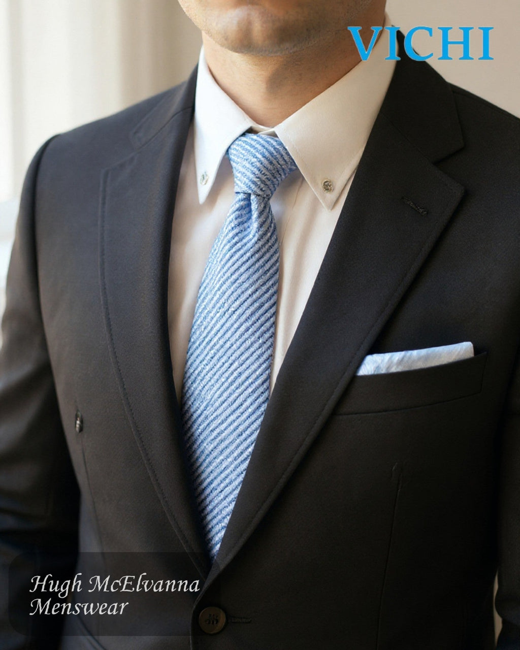 Vichi F99A Pale Blue Necktie & Pocket Square Set - Hugh McElvanna Menswear