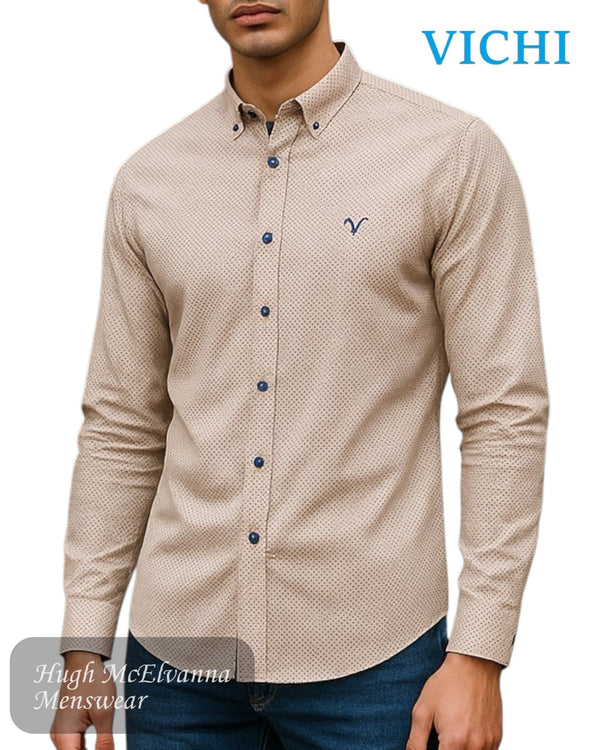 Vichi Navy Shirt - JAB2503 | Men's Patterned Button - Down Shirt - Hugh McElvanna Menswear