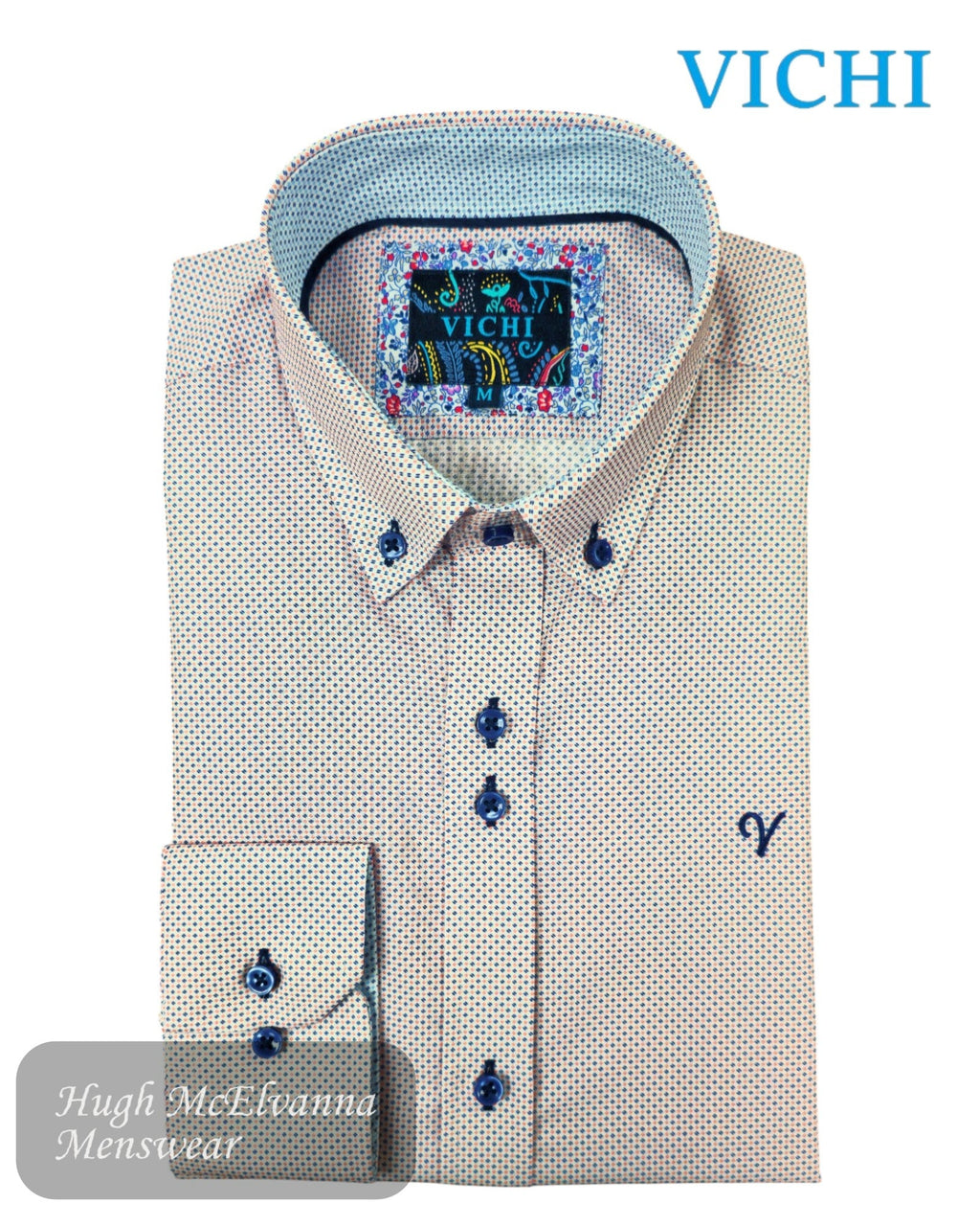 Vichi Navy Shirt - JAB2503 | Men's Patterned Button - Down Shirt - Hugh McElvanna Menswear