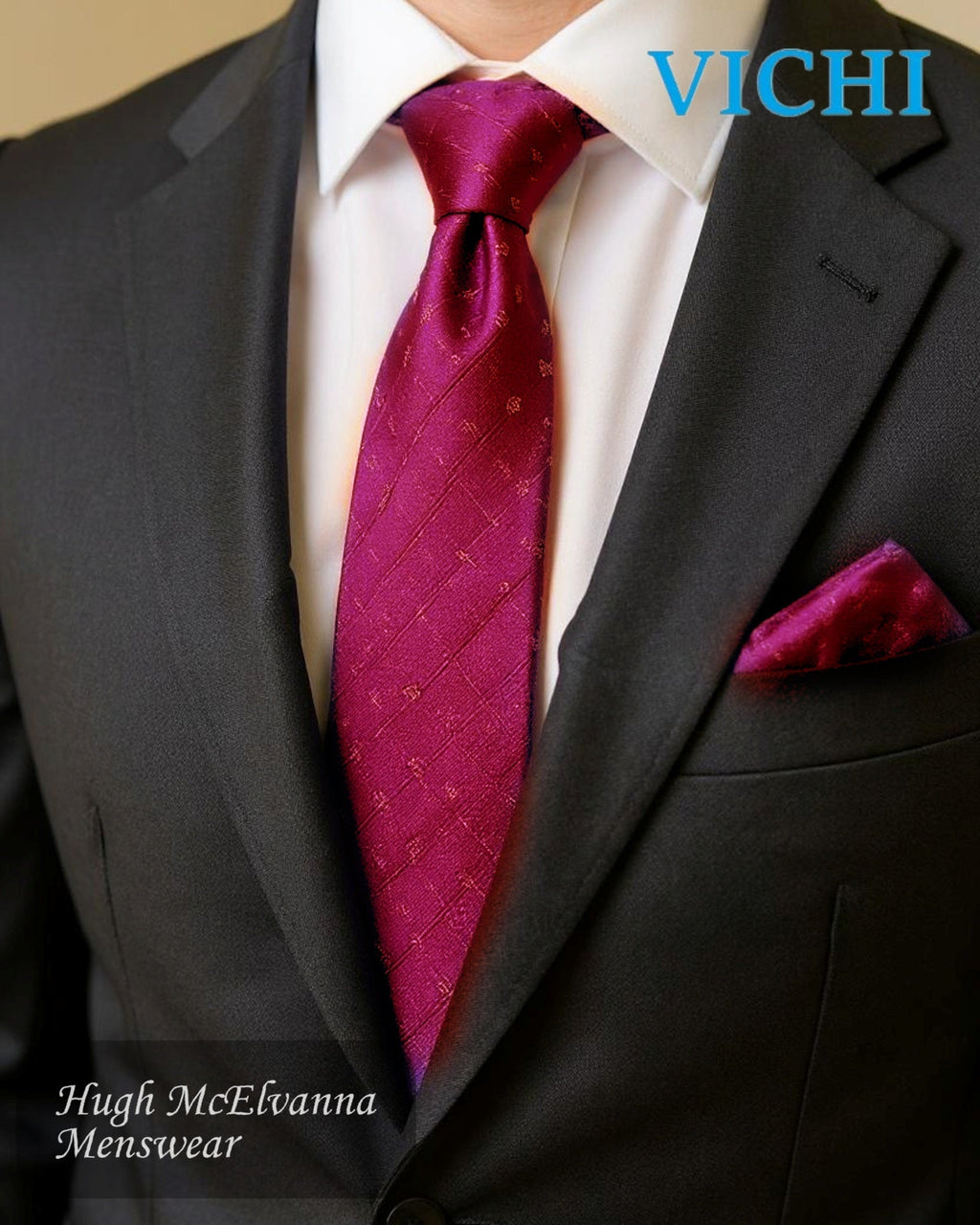 Vichi Self Micro Check Tie & Pocket Square Set – Available in a Range of Colours - Hugh McElvanna Menswear