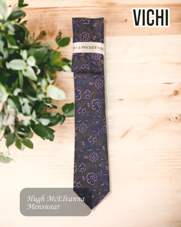 Vichi Tie - Green/Navy/Pink - F82A - Hugh McElvanna Menswear