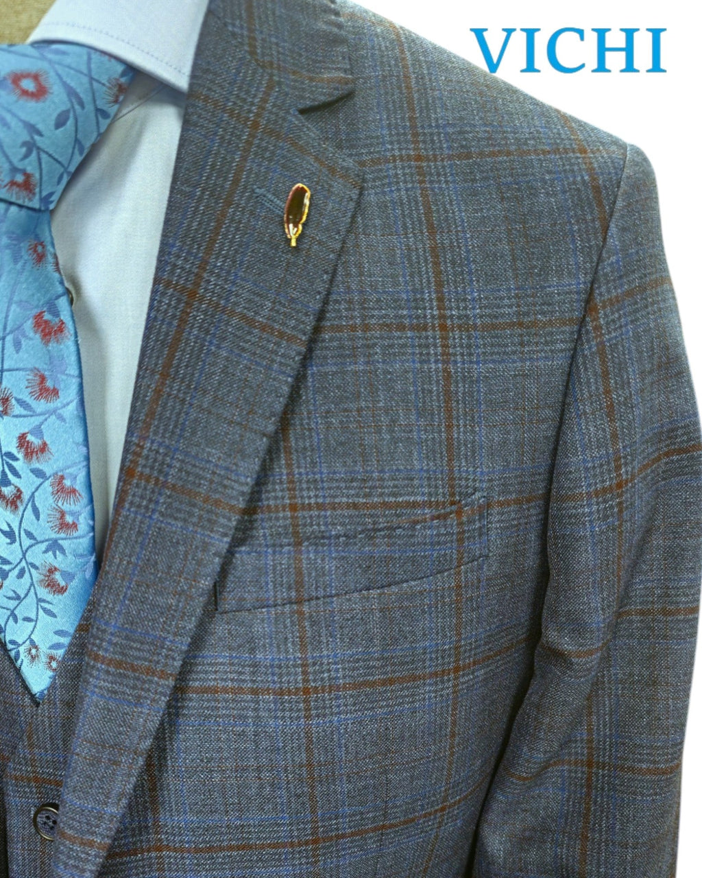 Vichi WALLACE Blue Check 3Pc. COMFORT FIT Mens Suit - Hugh McElvanna Menswear
