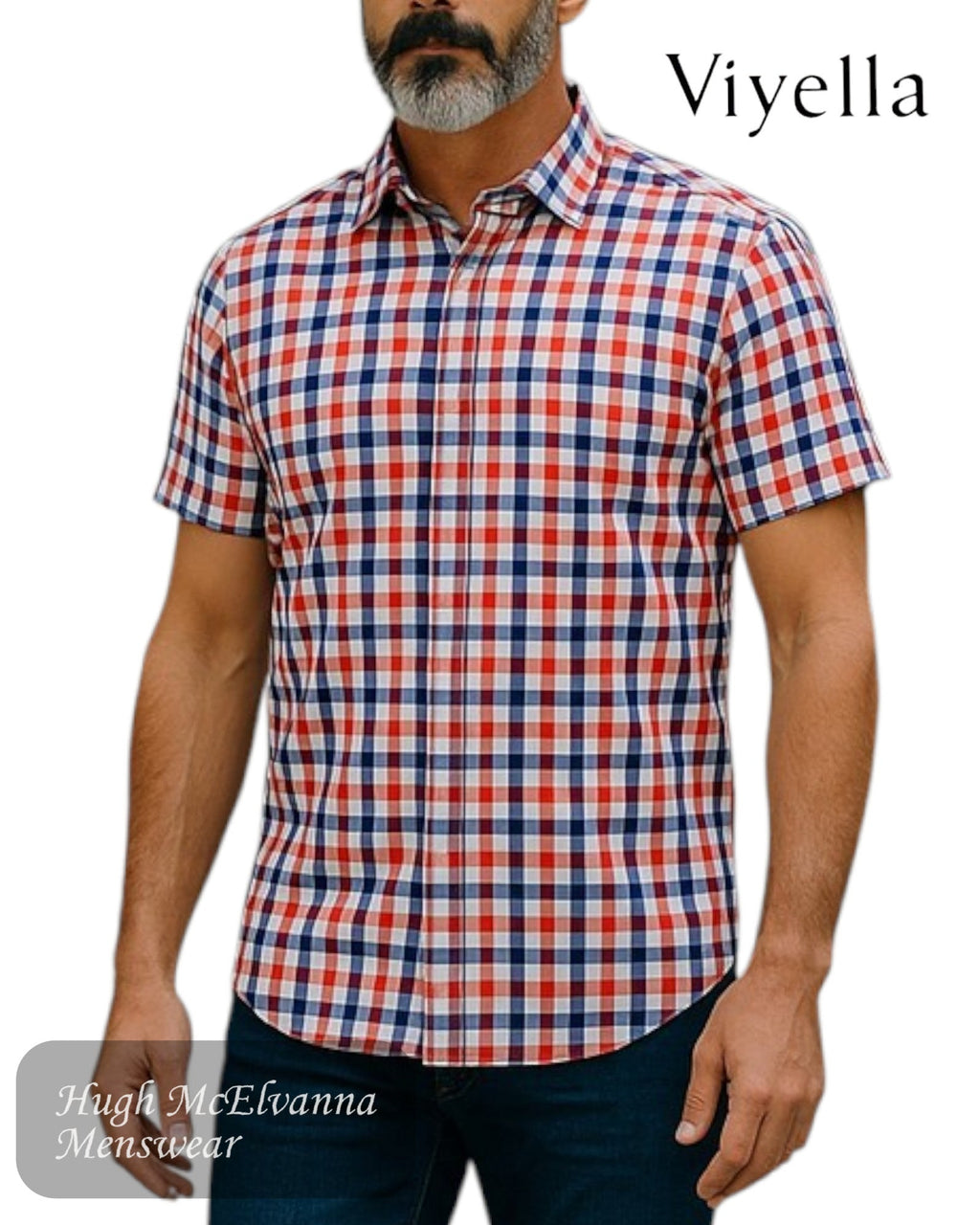 Viyella Blue / Red Check Short Sleeve Shirt – VY0530H - Hugh McElvanna Menswear