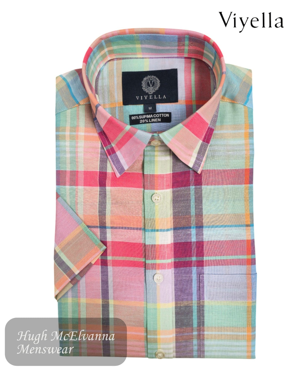 Viyella Classic Fit Pastel Madras Check Short Sleeve Shirt - VY0524H - 648 - Hugh McElvanna Menswear