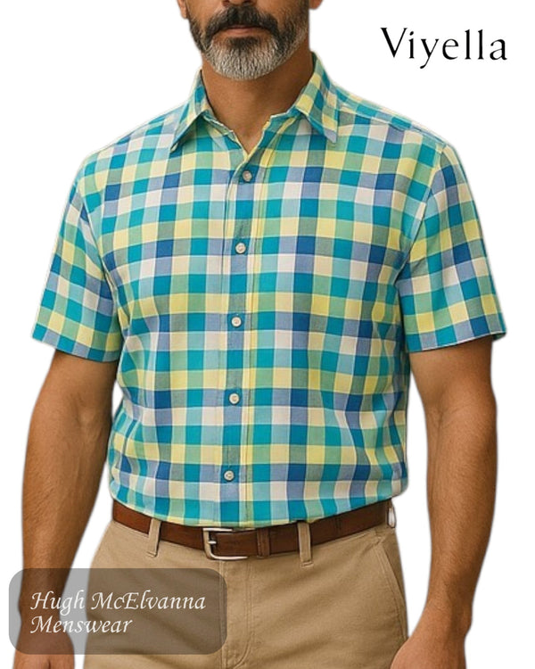 Viyella Green Oxford Check Short Sleeve Shirt - VY0531H - 090 - Hugh McElvanna Menswear