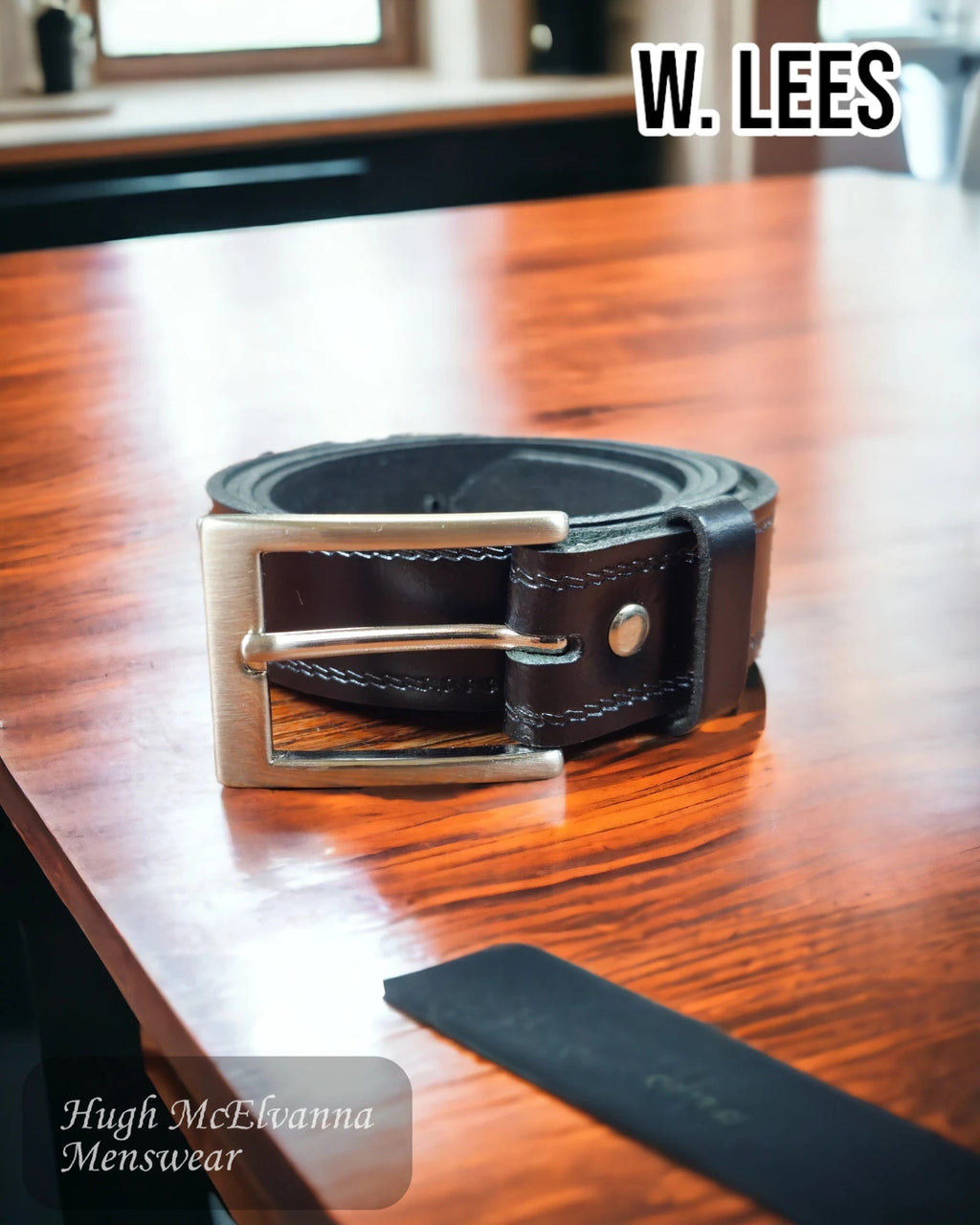 W. Lees Black 30mm Leather Belt - Hugh McElvanna Menswear