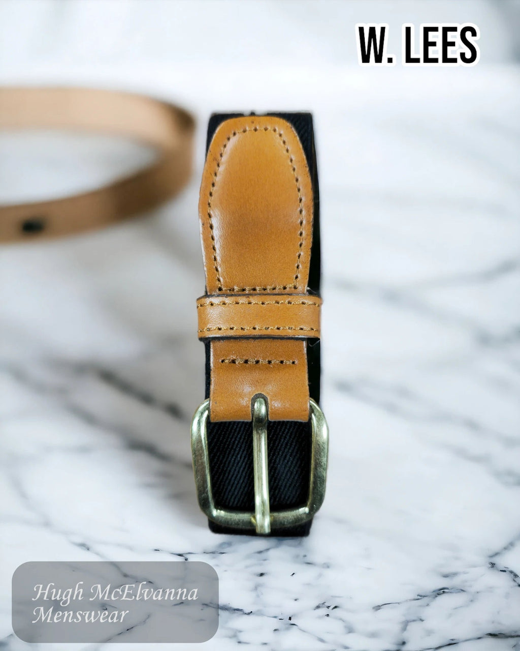 W. Lees Black Elastic Trouser Belt - 1999p - Hugh McElvanna Menswear