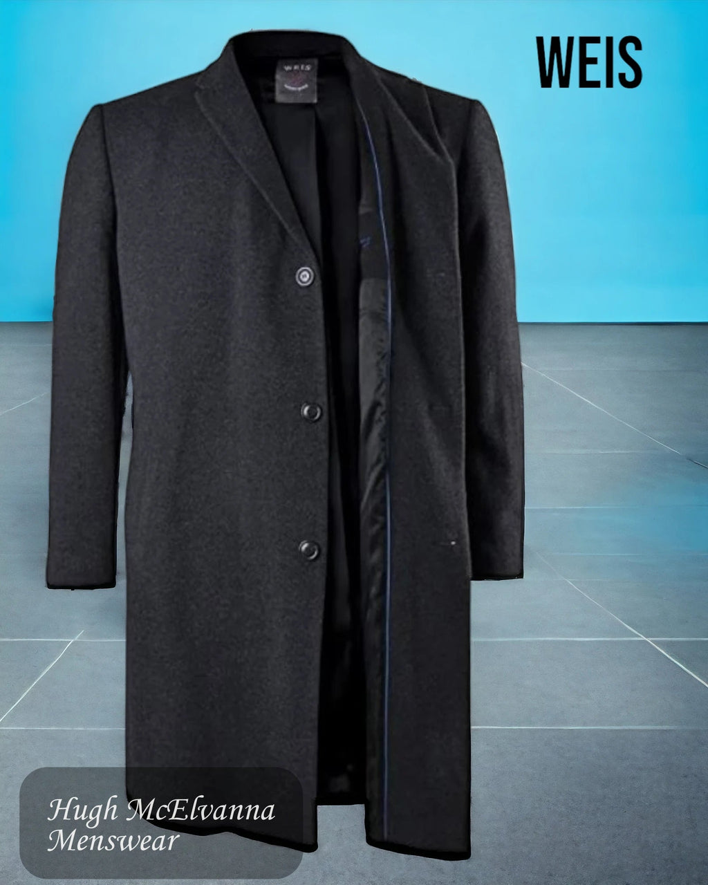 WEIS - Charcoal Wool & Cashmere Overcoat - Hugh McElvanna Menswear