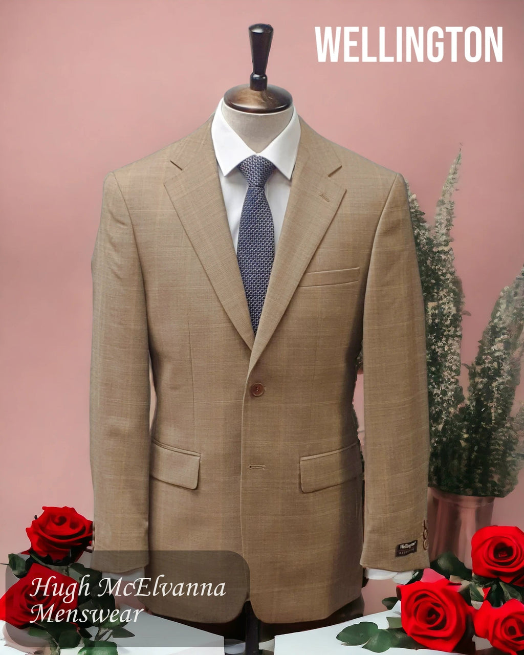 Wellington Executive Beige Check Men's Jacket Style: 19093/54 - Hugh McElvanna Menswear