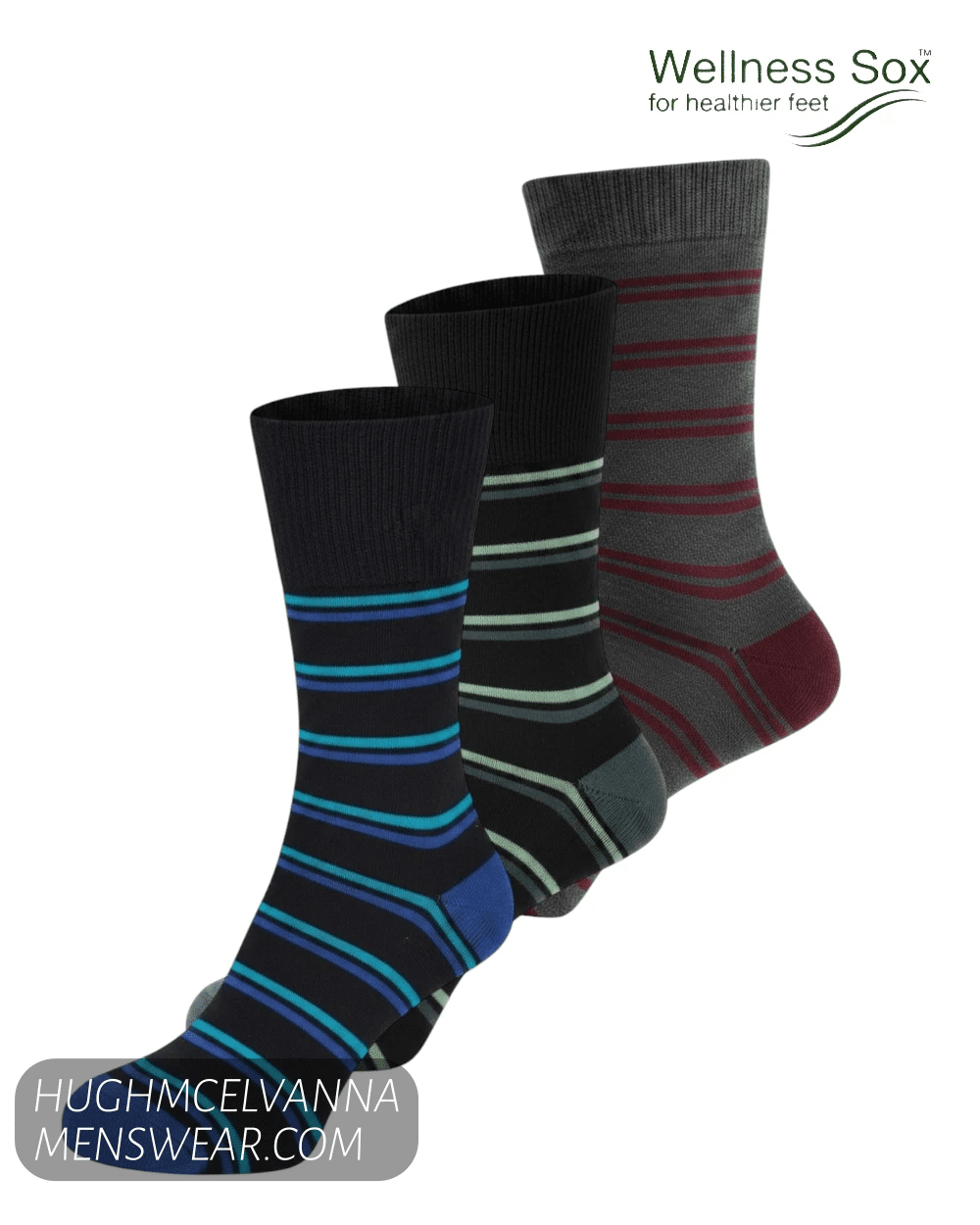 Wellness Sox 3-Pack Organic Cotton Socks - Stripe - Hugh McElvanna Menswear - Socks