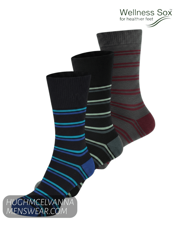 Wellness Sox 3-Pack Organic Cotton Socks - Stripe - Hugh McElvanna Menswear
