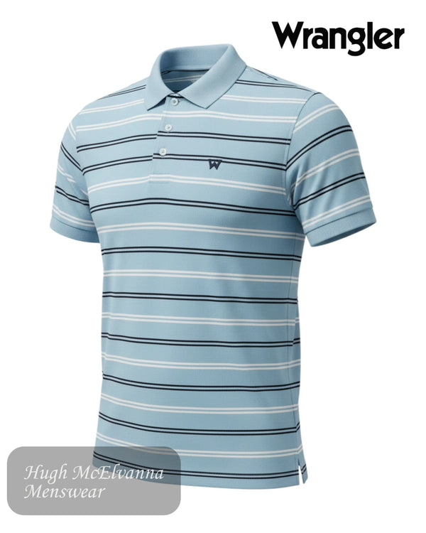 Wrangler Blue Stripe Pique Polo Shirt | 112378536 - Hugh McElvanna Menswear
