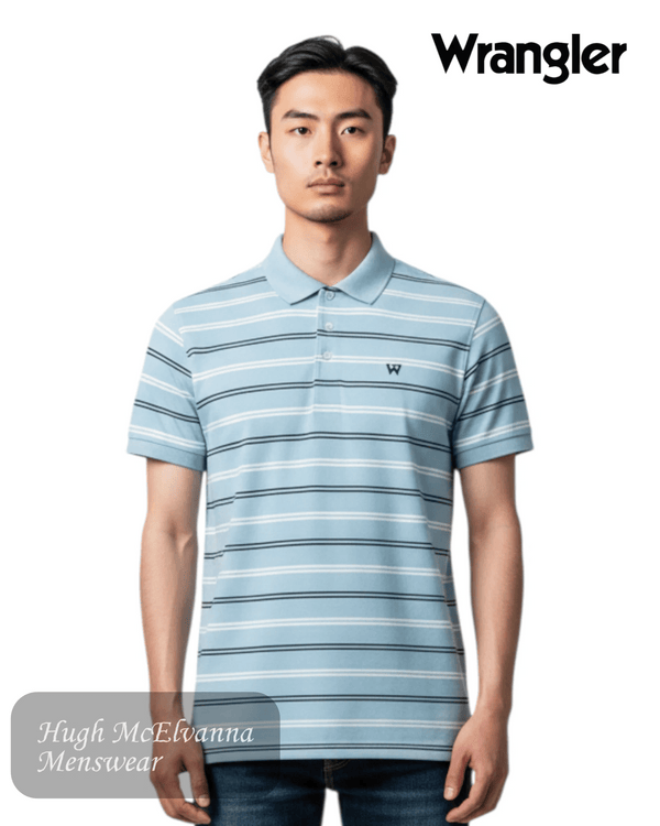 Wrangler Blue Stripe Pique Polo Shirt | 112378536 - Hugh McElvanna Menswear