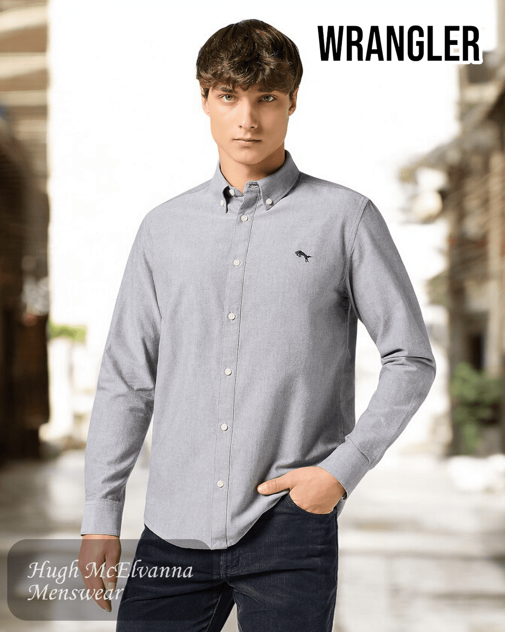 Wrangler Grey Oxford Shirt - 112357230 - Hugh McElvanna Menswear