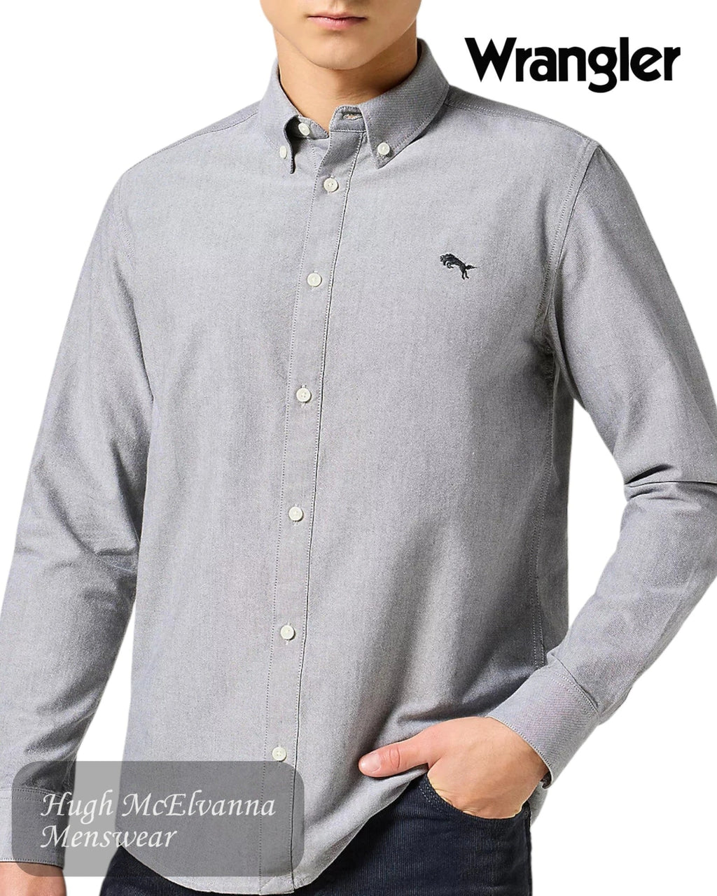 Wrangler Grey Oxford Shirt - 112357230 - Hugh McElvanna Menswear