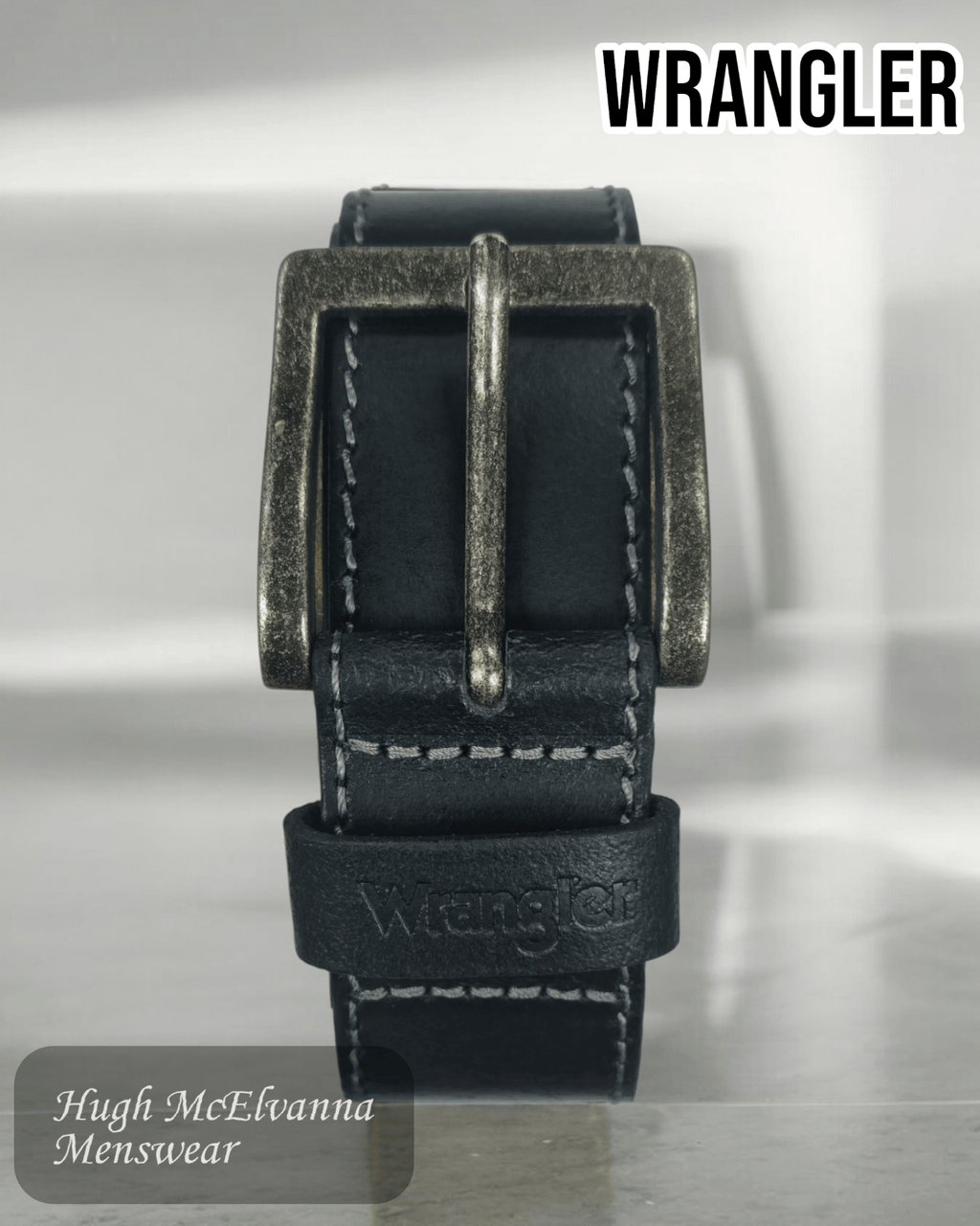 Wrangler Black Leather Belt - W0081US - Hugh McElvanna Menswear