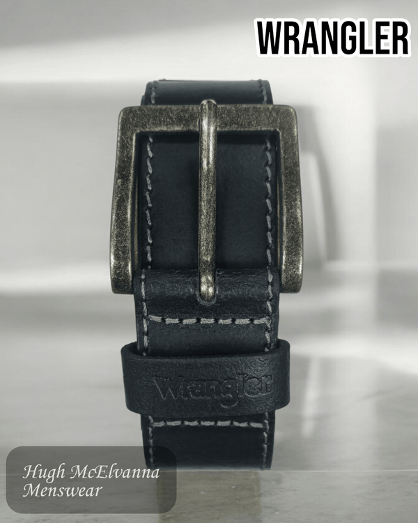 Wrangler Black Leather Belt - W0081US - Hugh McElvanna Menswear