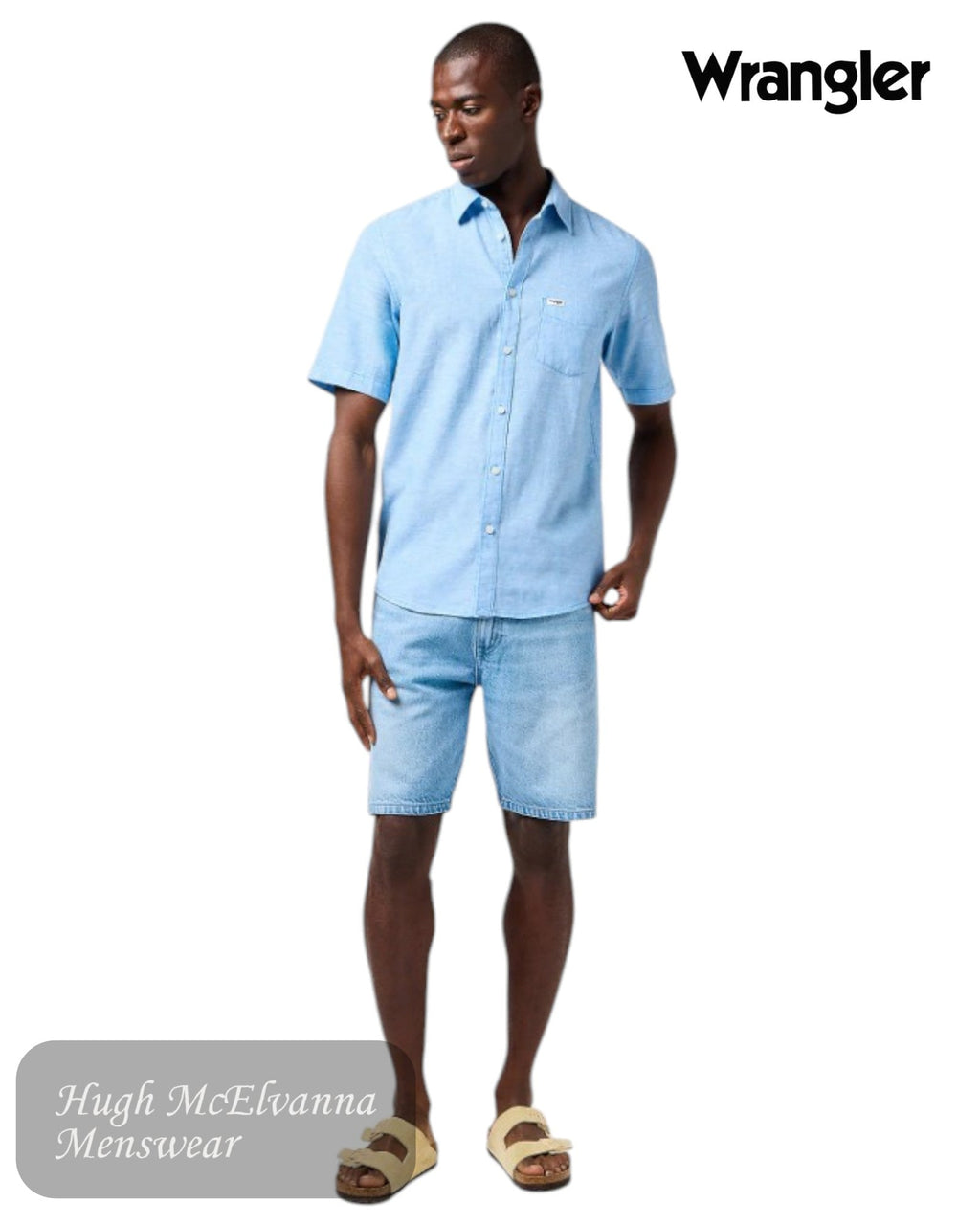 Wrangler Men's Short - Sleeve Linen - Cotton Shirt – Pacific Blue - Hugh McElvanna Menswear