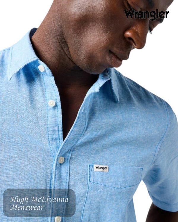 Wrangler Men's Short - Sleeve Linen - Cotton Shirt – Pacific Blue - Hugh McElvanna Menswear