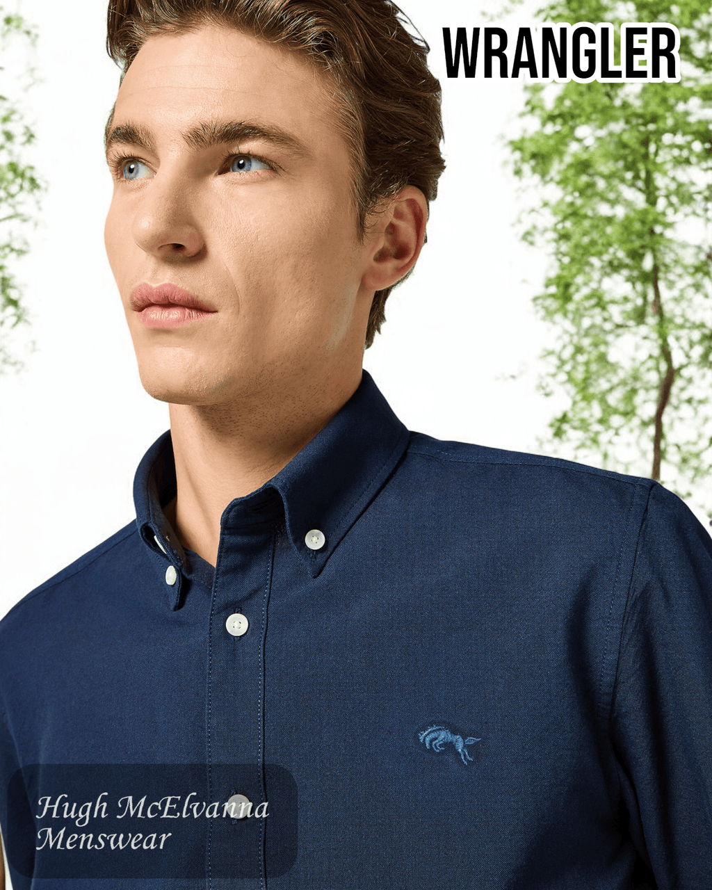 Wrangler Navy Oxford Shirt - 112357241 - Hugh McElvanna Menswear
