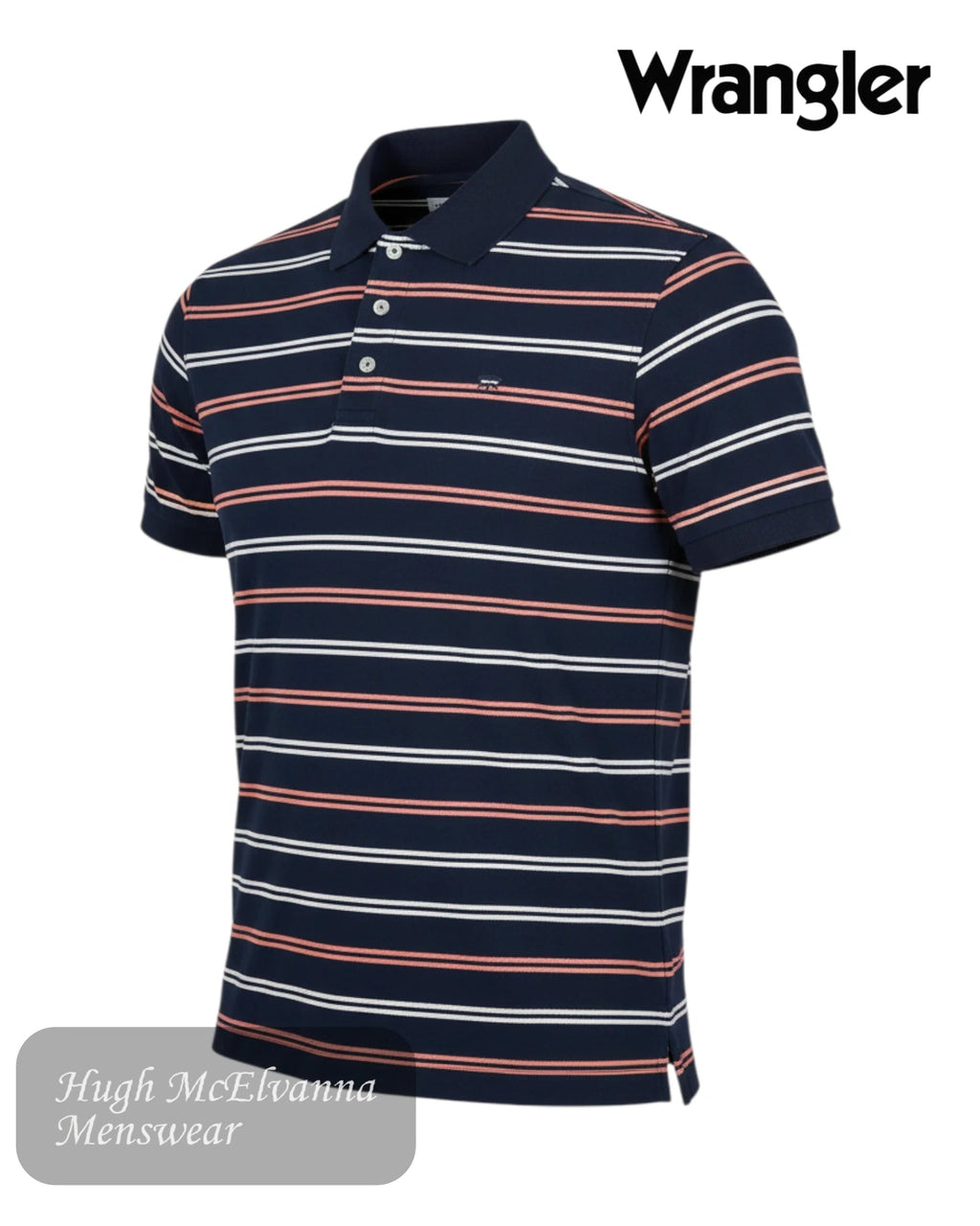 Wrangler Navy Stripe Pique Cotton Polo Shirt | 112378537 - Hugh McElvanna Menswear