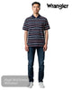 Wrangler Navy Stripe Pique Cotton Polo Shirt | 112378537 - Hugh McElvanna Menswear