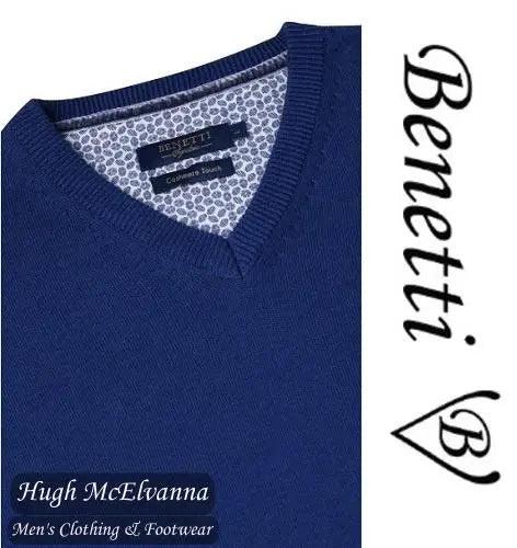 Benetti Royal Blue V-N Cotton Cashmere Touch Pullover Hugh McElvanna Menswear