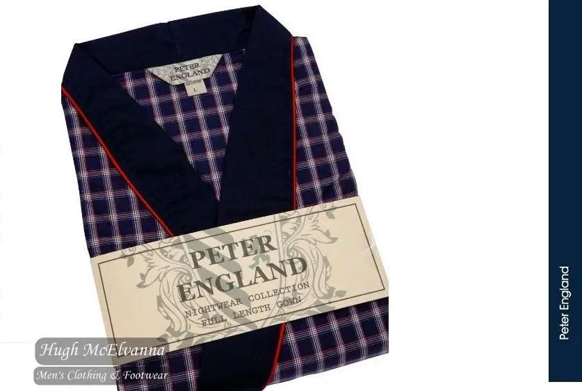 Peter England Dark Navy Check Cotton Poplin Warm Handle Gown Style: PE3513 - 058 - Hugh McElvanna Menswear